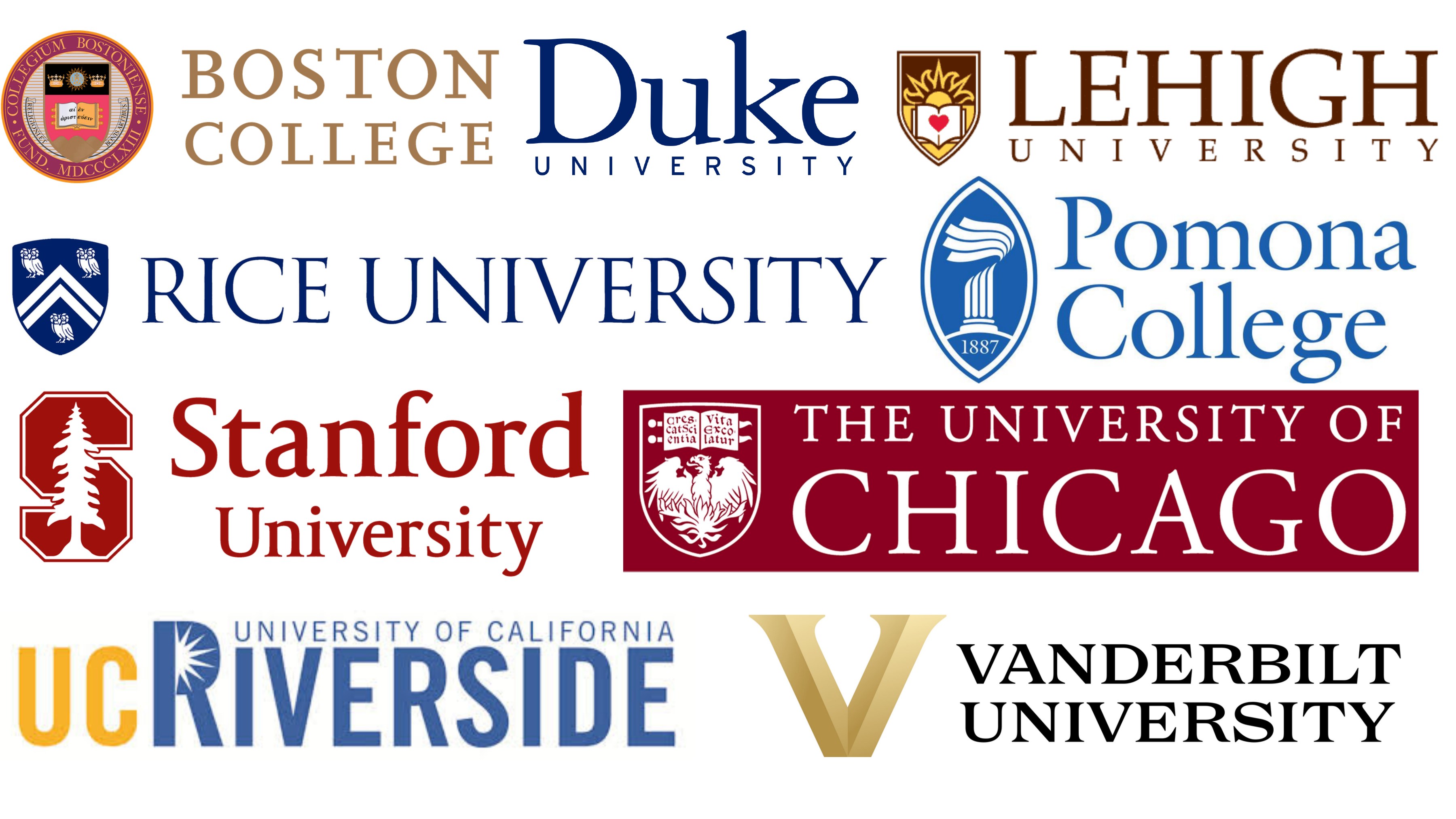 Schools our crew attends: Boston College, Duke, Lehigh, Pomona, Rice, Stanford, UChicago, UC Riverside, Vanderbilt