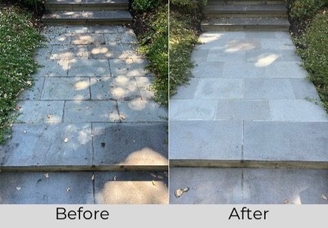 Before and after power washing a court surface